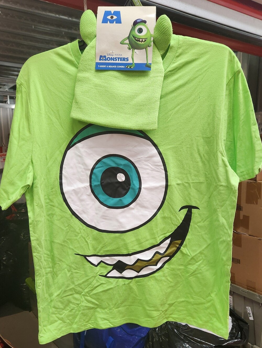 Disney Pixar Monsters, Inc. Mike Wazowski cosplay t-shirt and beanie combo set.